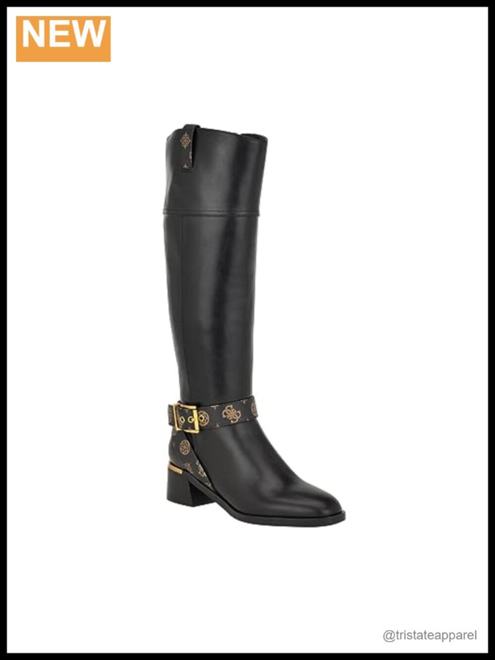 Knee High Riding Boots Faux Leather Block Heel Almond Toe Zip Closure